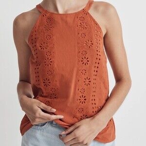 Madewell Eyelet A-Line Halter Top in Copperwashed Orange Size XS NWT
